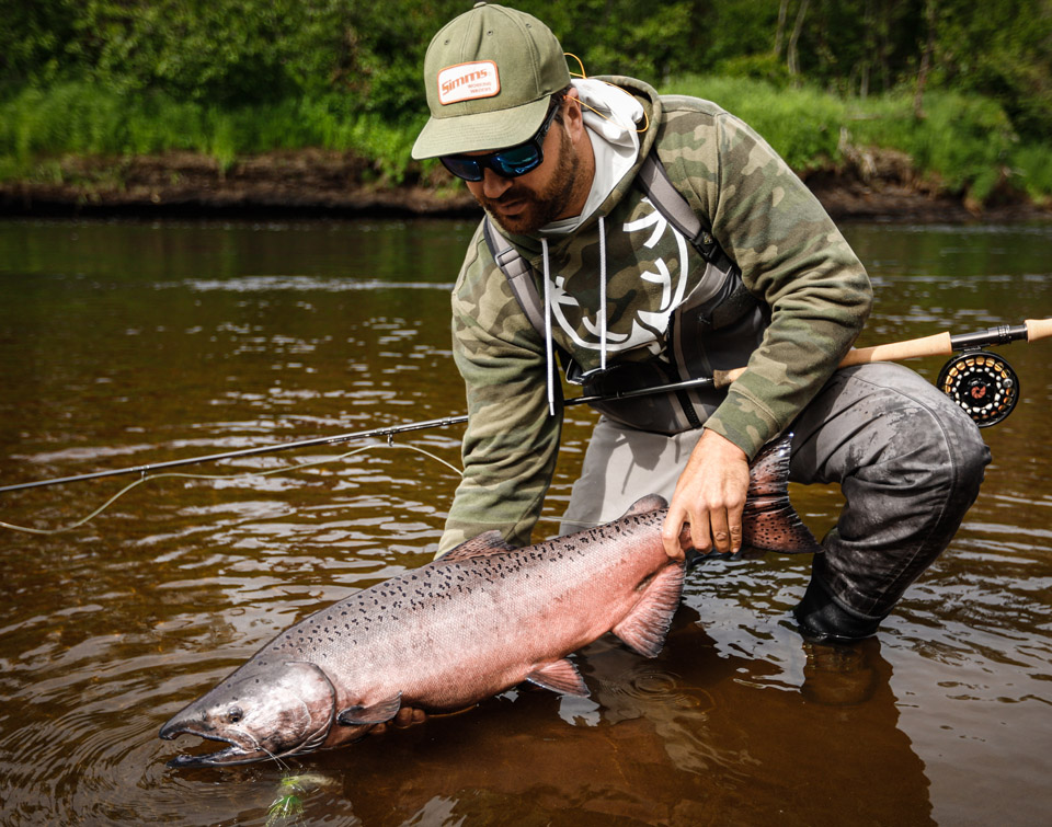 An image of a stellar Alaskan fish caught in the rivers of the Alaskan wild.